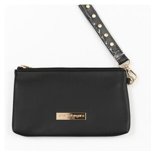 Emanuel Ungaro  Black Mini Bag Wristlet Studded Strap Gold Hardware